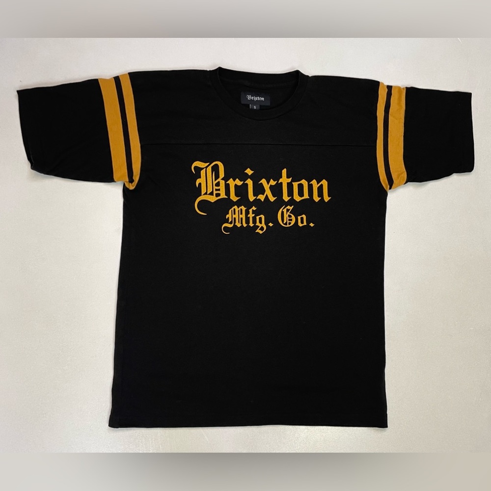 Brixton Logo Jersey T-shirt Men Small Black Yellow Colorblock